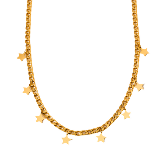 Gold or Silver Steel Star Charm Necklace