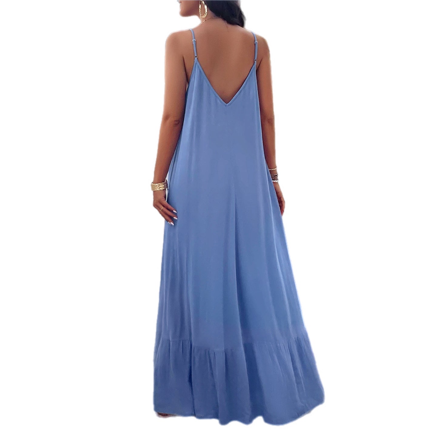 Backless Maxi Cami Dress with Pockets