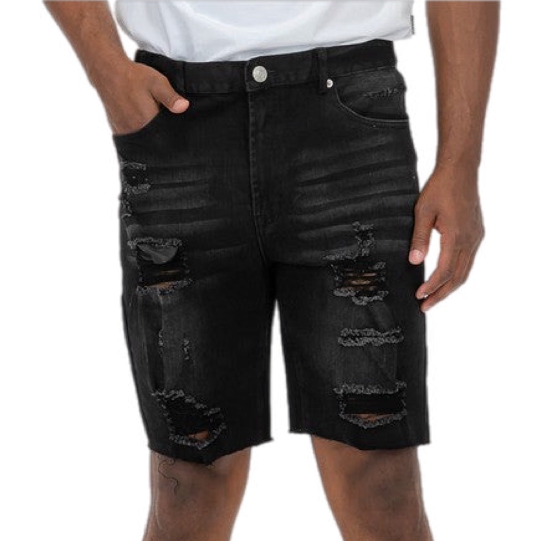 Distressed Stretch Denim Shorts