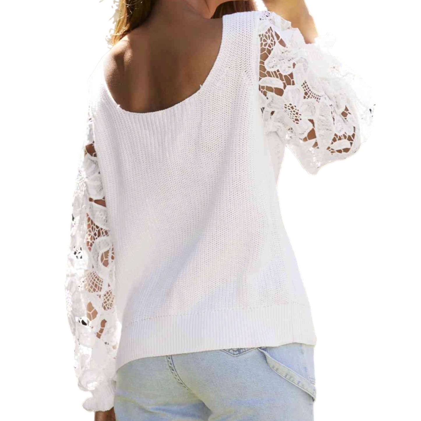 Lace Trim Flounce Sleeve Top