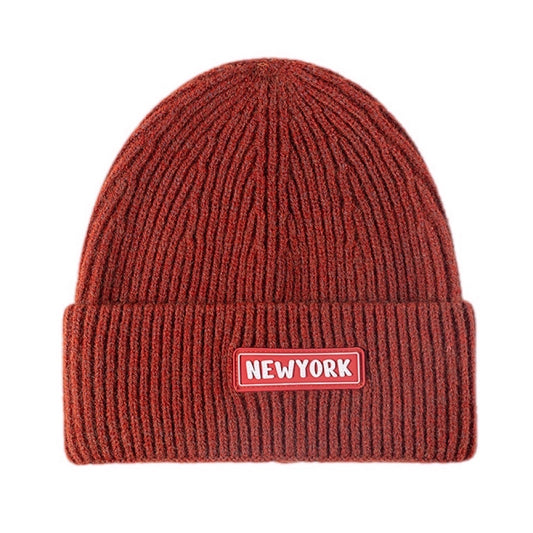 NEWYORK Patch Rib-Knit Cuffed Beanie