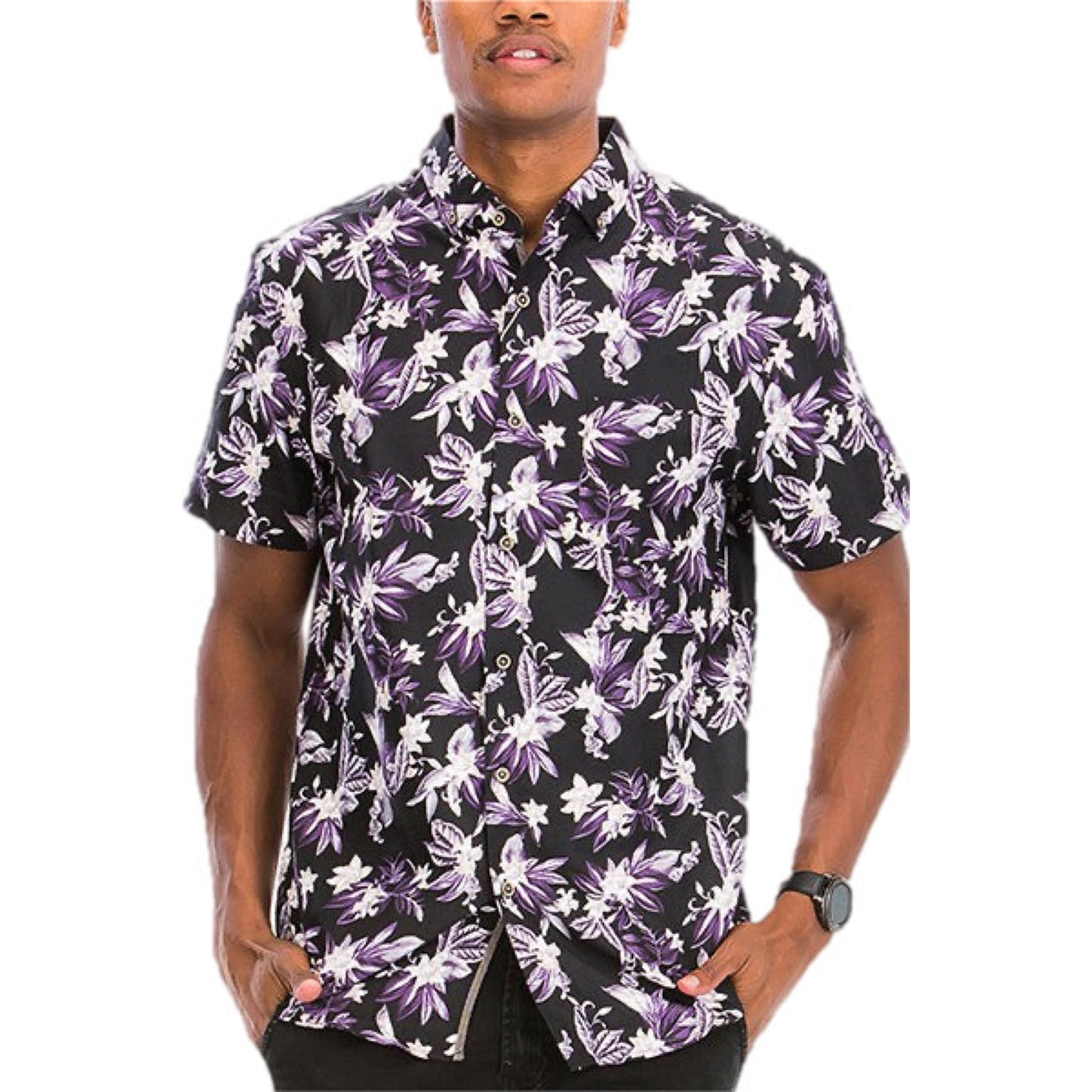 Midnight Floral Elegance Button-Up