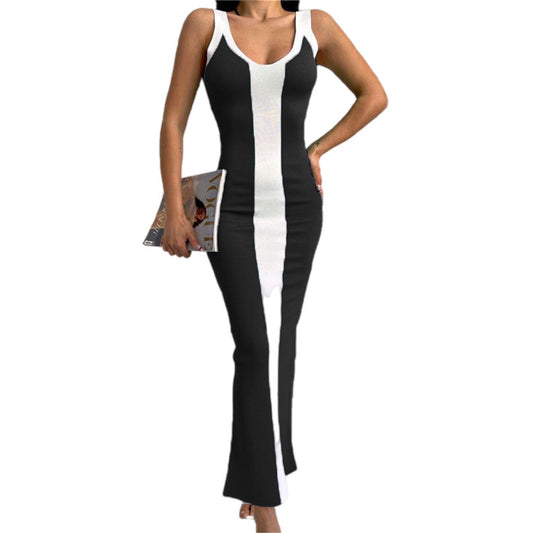 Contrast Panel Sleeveless Maxi Dress