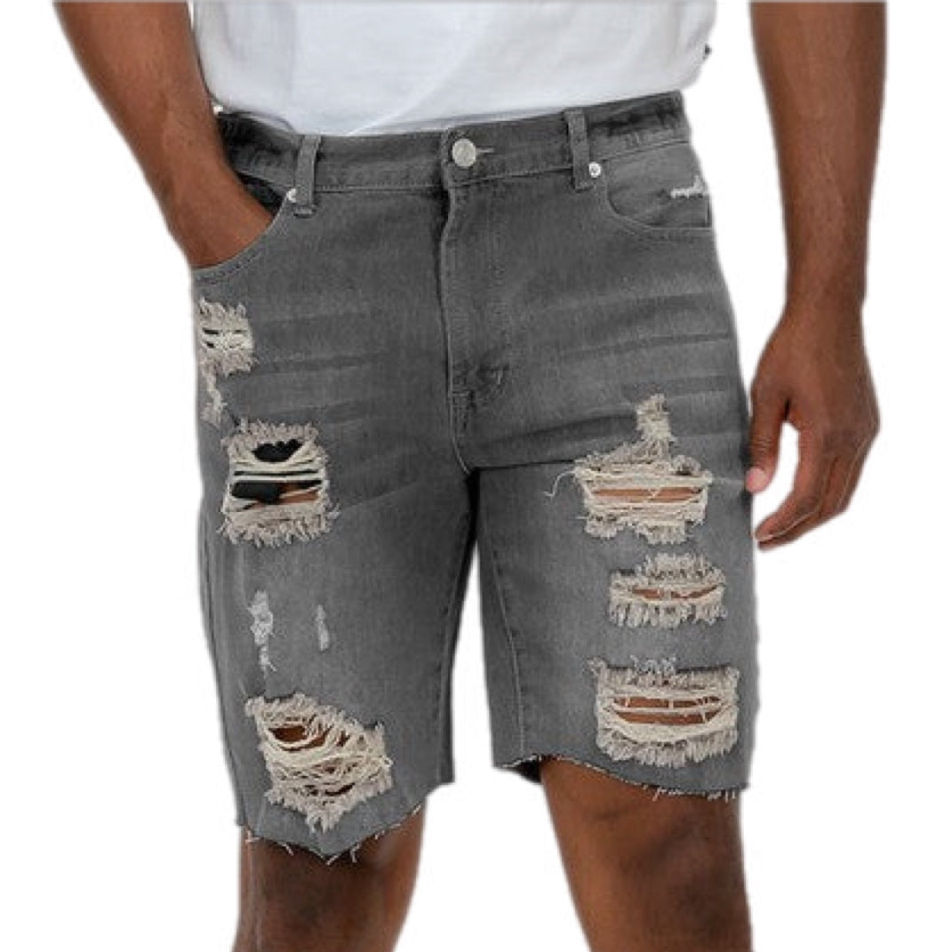 Distressed Stretch Denim Shorts