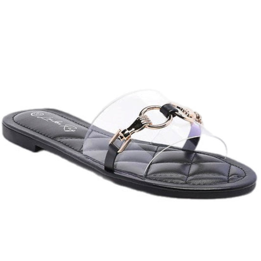 Quilted Slides with Chain and Clear Band Accent