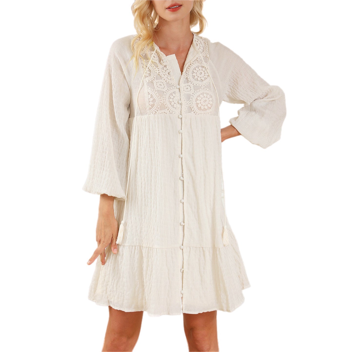 Vintage Lace Button-Down Tunic Dress