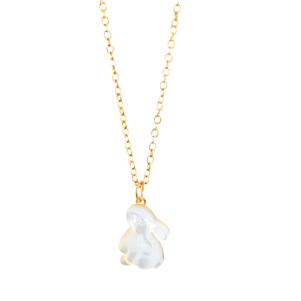 Pearl Bunny Gold Steel Heart Charm Necklace