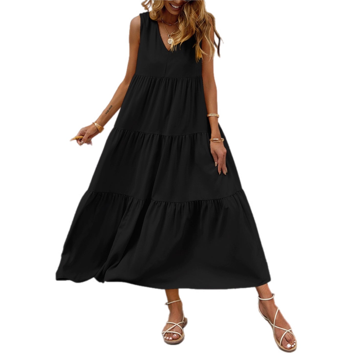 Tiered V-Neck Causal Dress