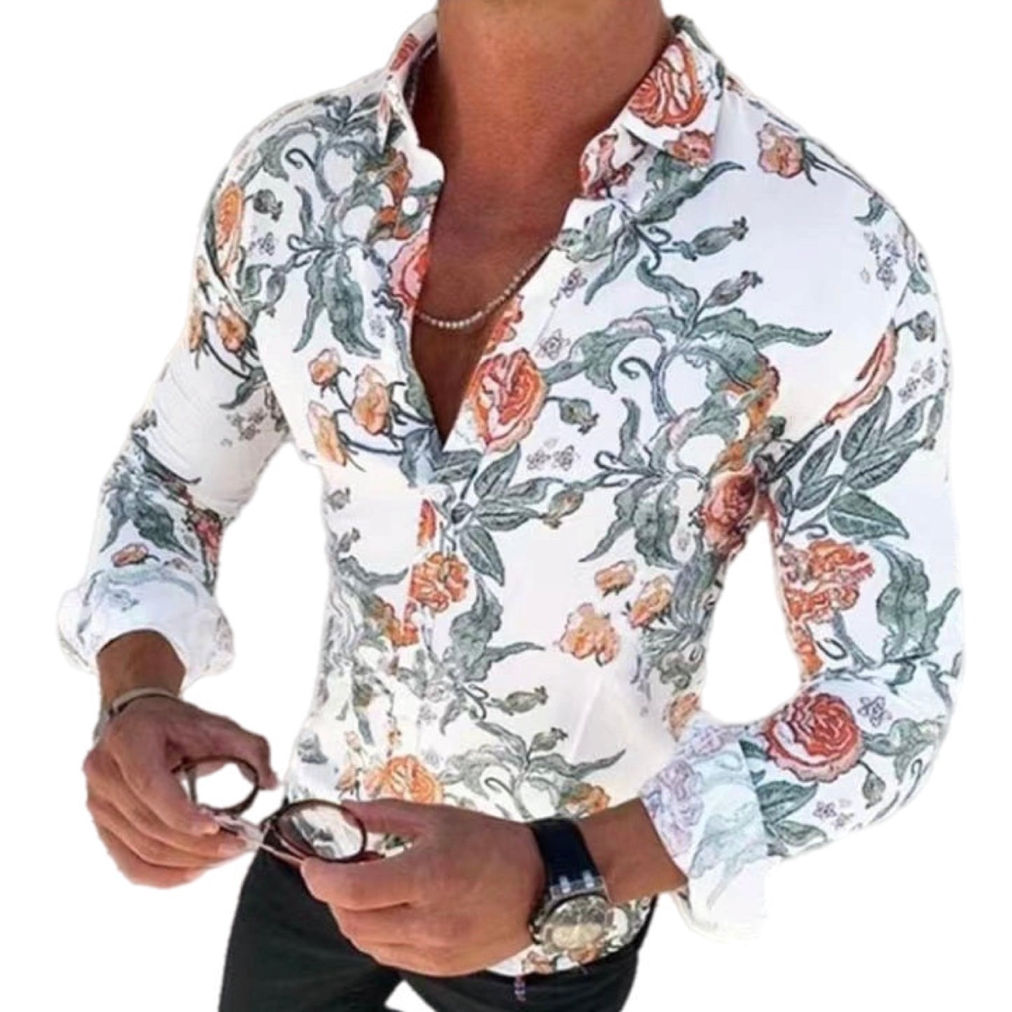 Floral Print Long Sleeve Button Up Shirt