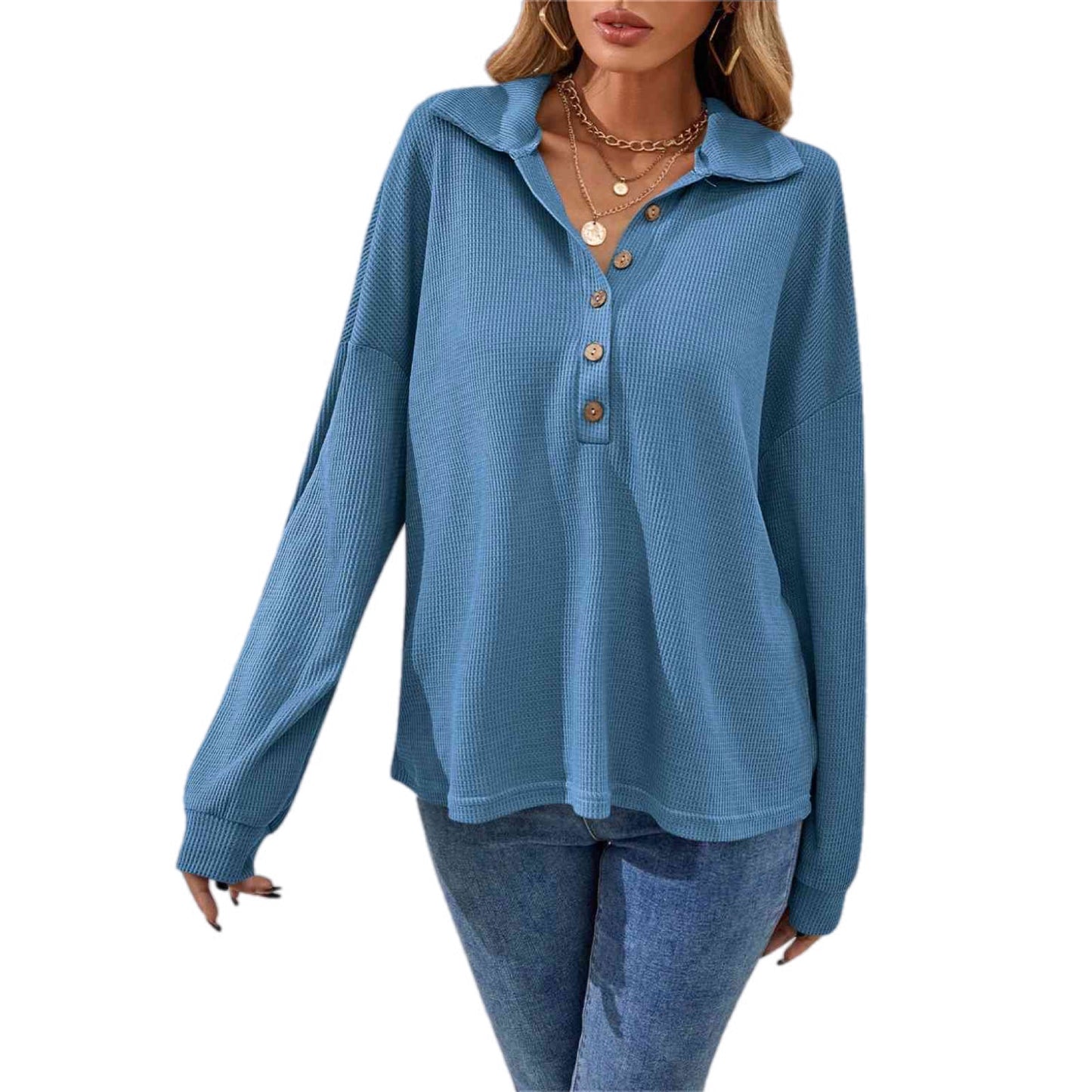 Half Button Long Sleeve Top