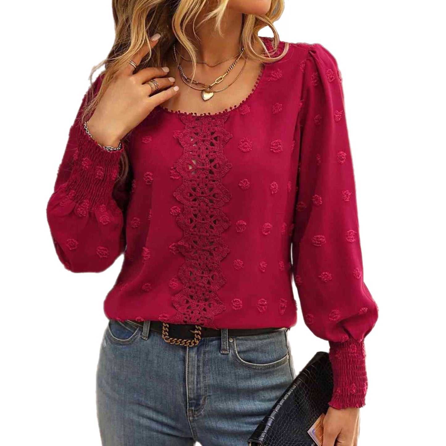 Long Sleeve Swiss Dot Lace Blouse