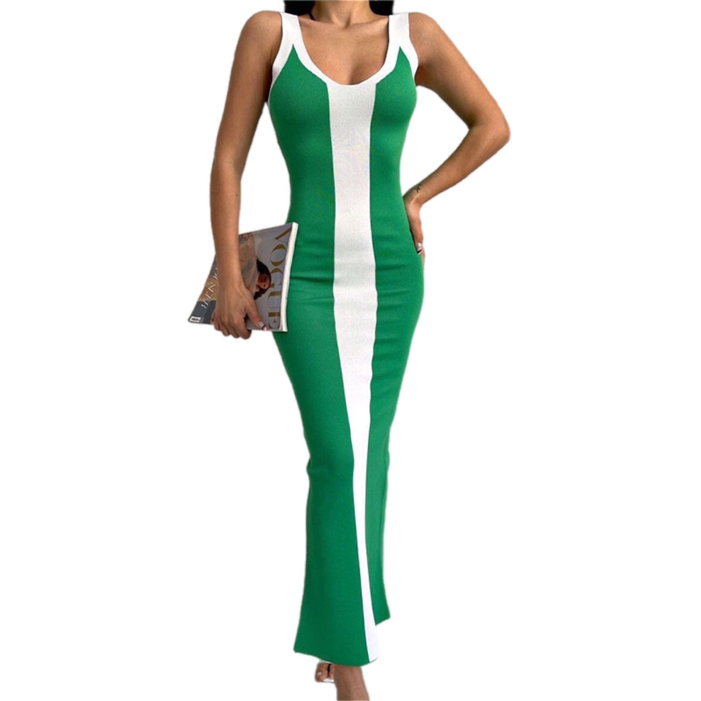 Contrast Panel Sleeveless Maxi Dress