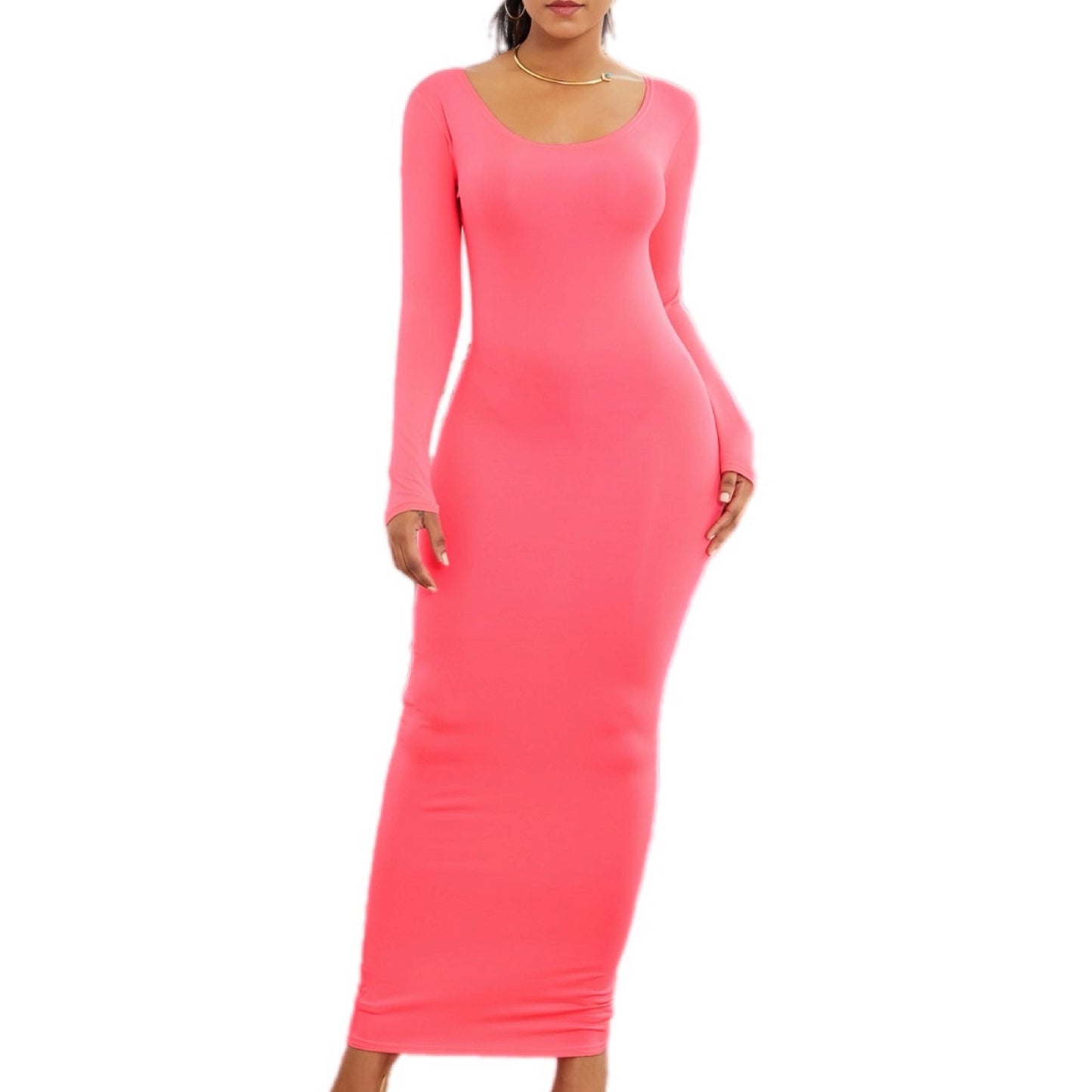 Sleek Long Sleeve Maxi Dress with Scoop Neckline