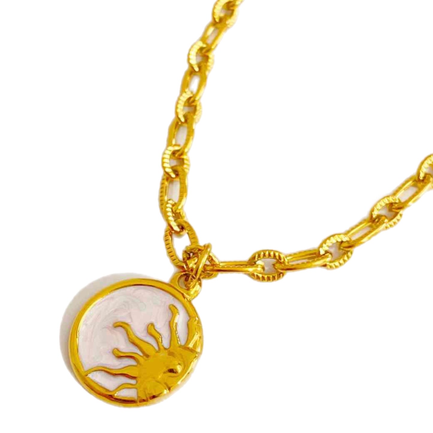 Sun & Moon Gold Pearl Charm Necklace