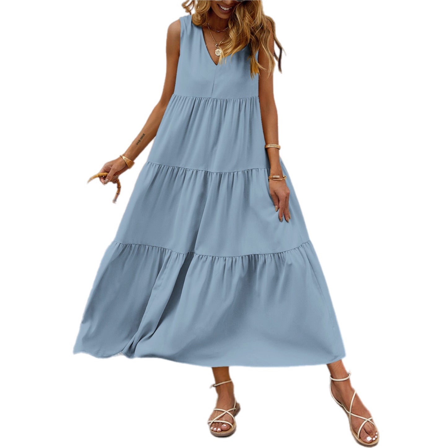 Tiered V-Neck Causal Dress