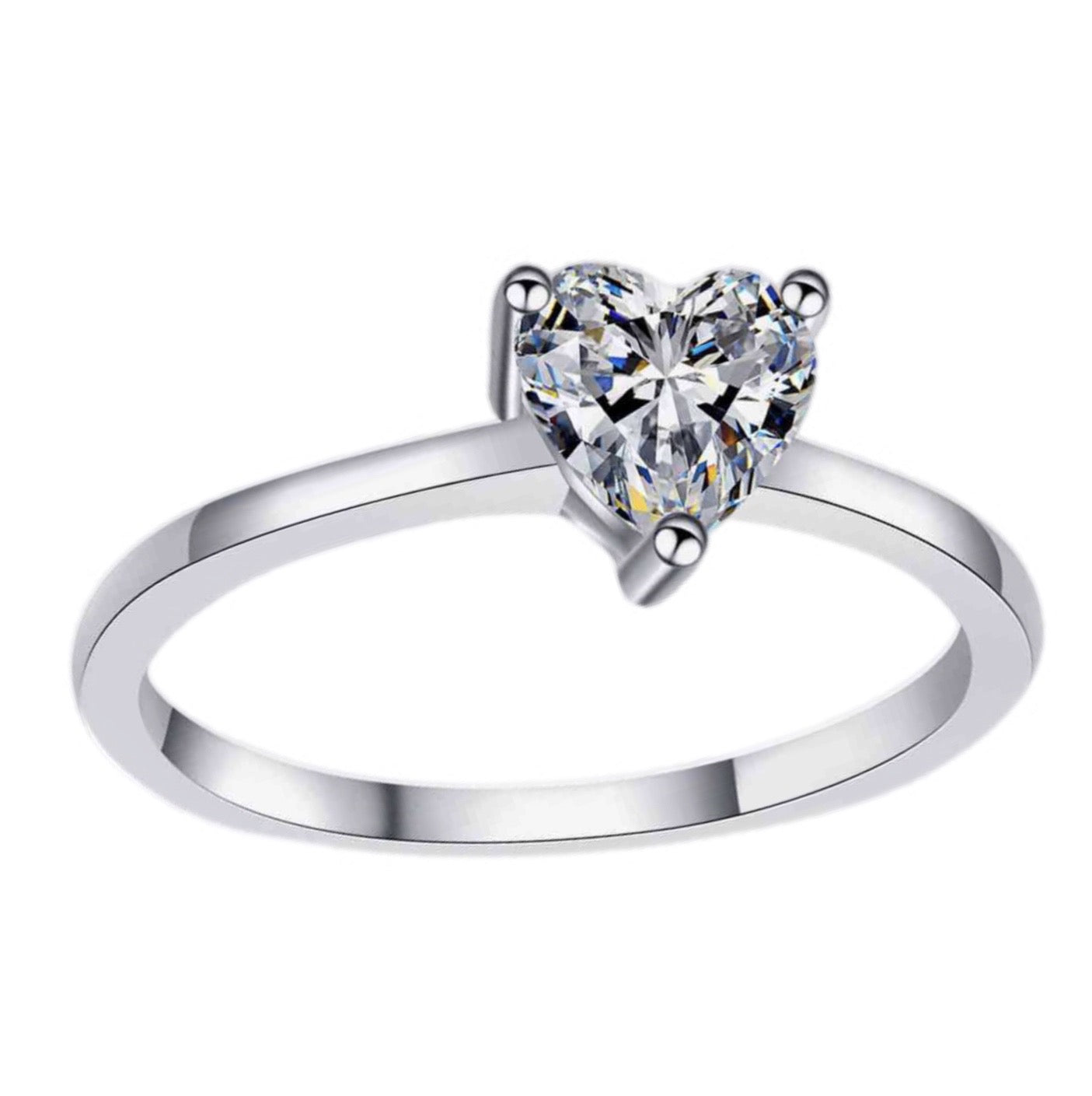 Moissanite Heart Stone Sterling Silver Solitaire Ring