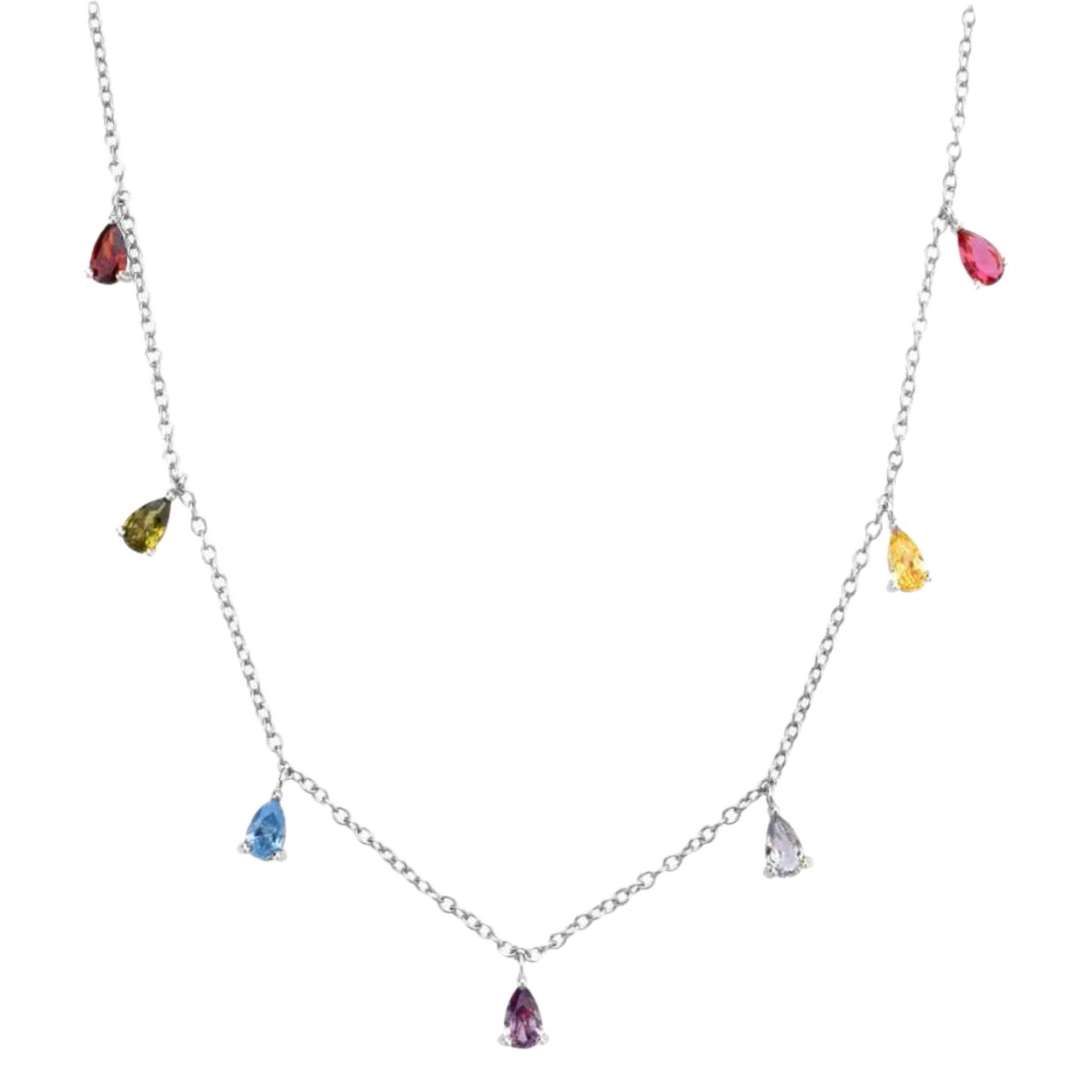 Rainbow Teardrop CZ Charm Necklace