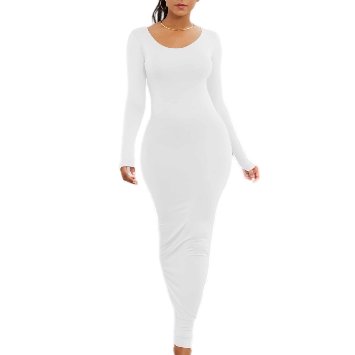 Sleek Long Sleeve Maxi Dress with Scoop Neckline