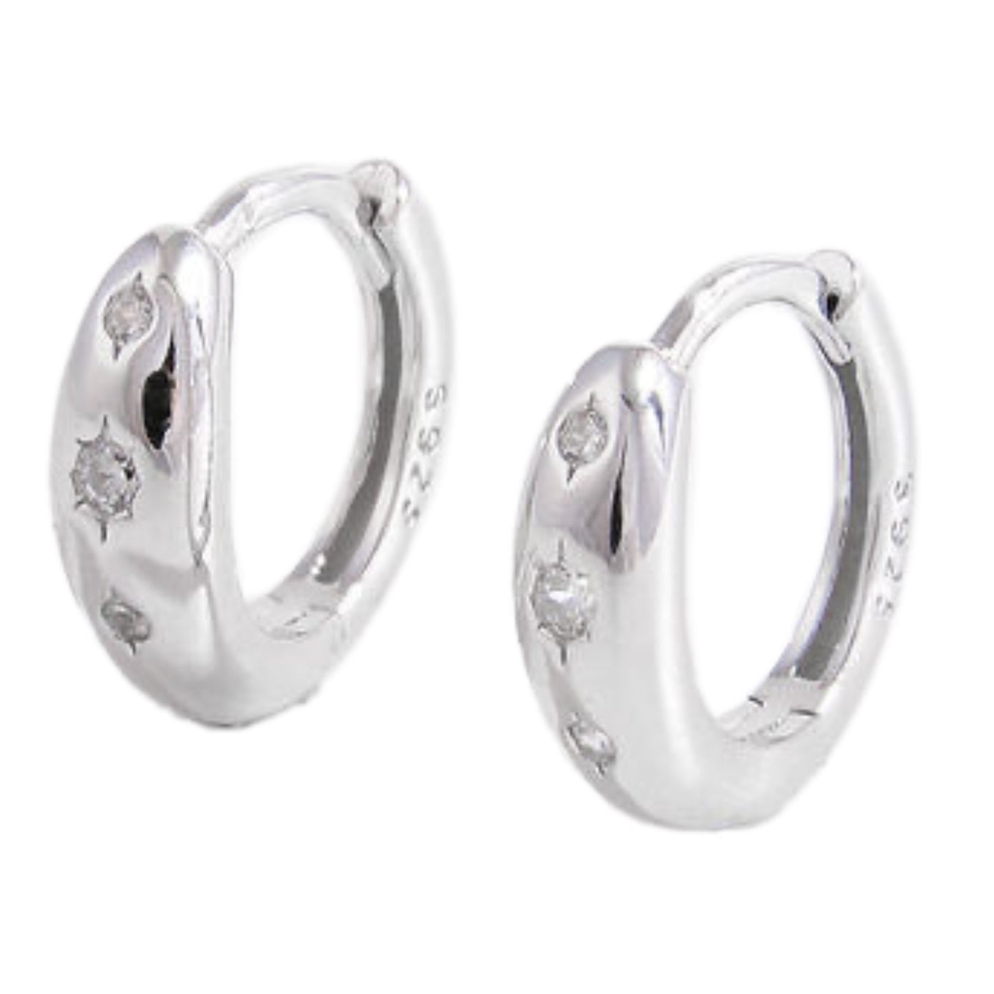 925 Sterling Silver Inlaid Zircon Huggie Earrings