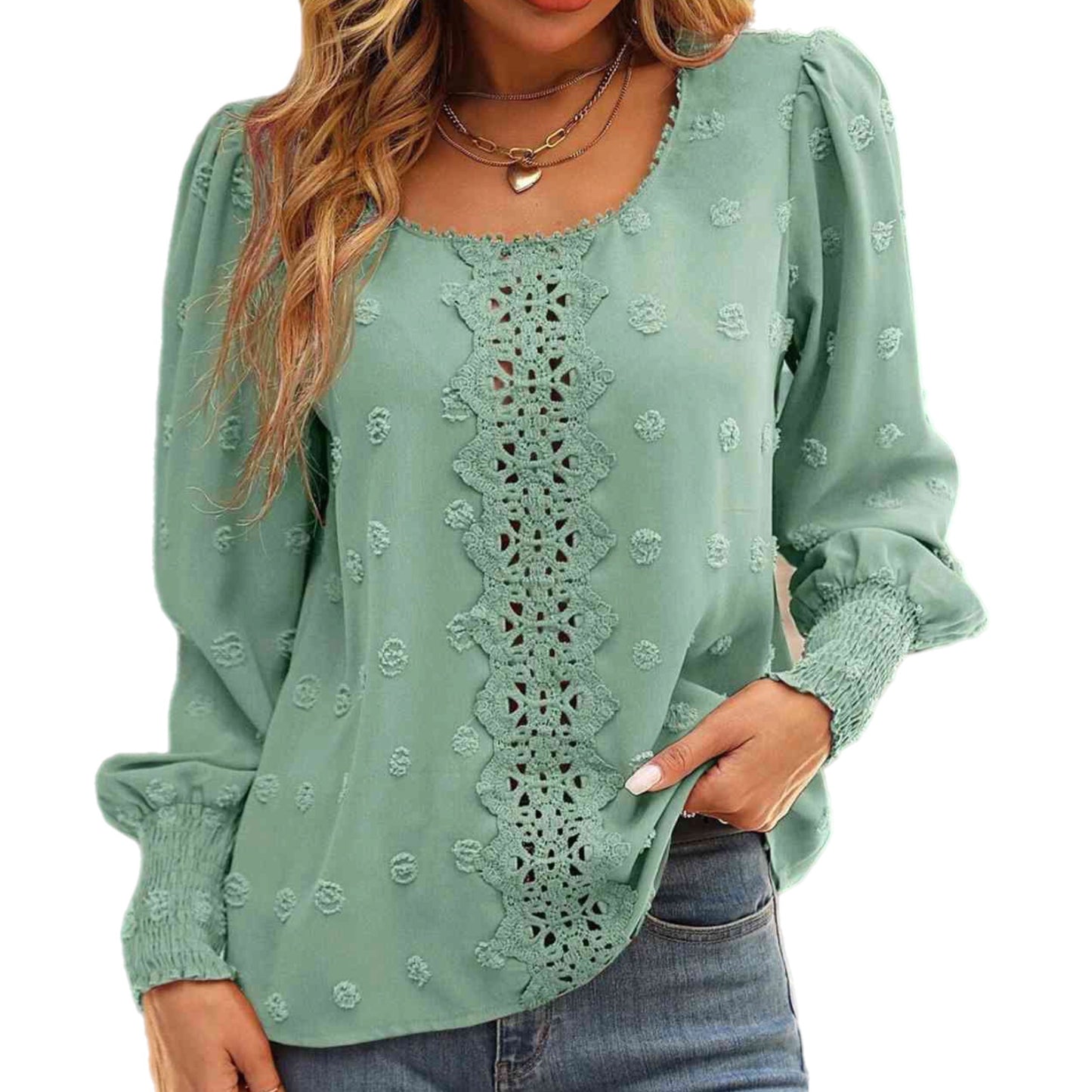 Long Sleeve Swiss Dot Lace Blouse