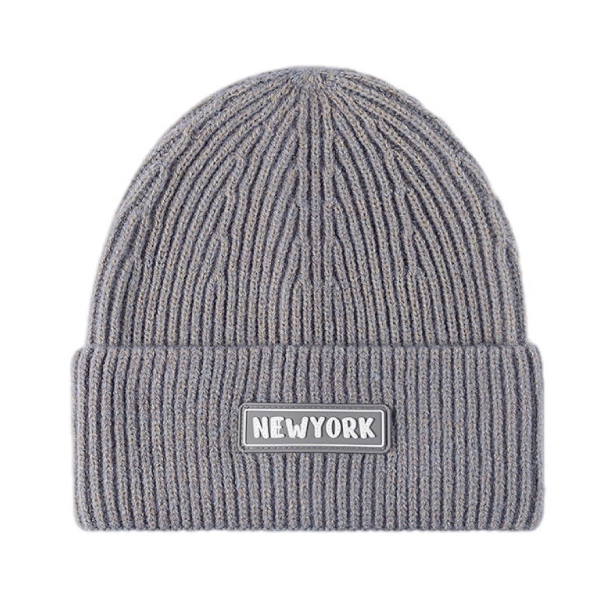 NEWYORK Patch Rib-Knit Cuffed Beanie