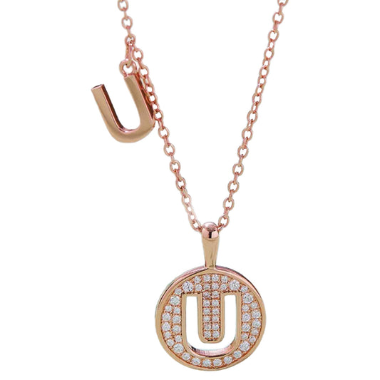 Rose Gold Moissanite Initial Charm Necklace - U to Z