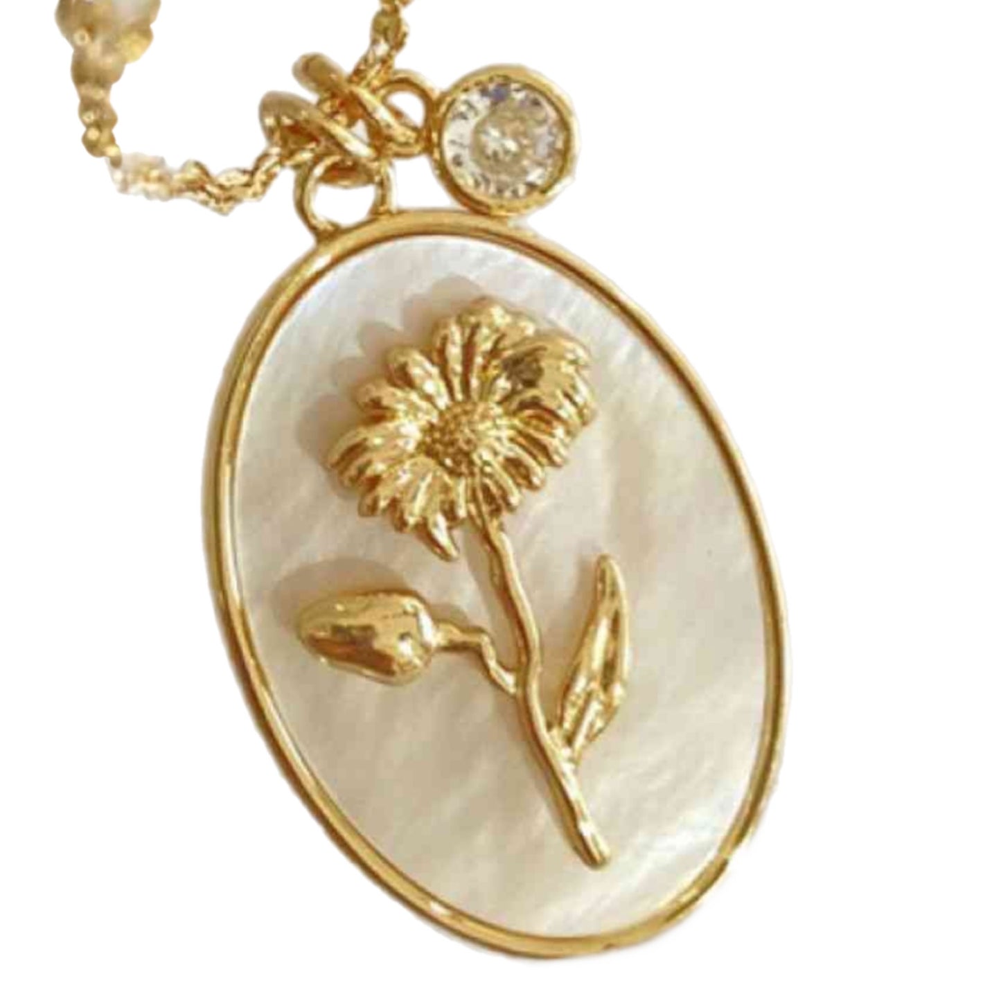 Birth Flower Gold Charm Necklace with Shell