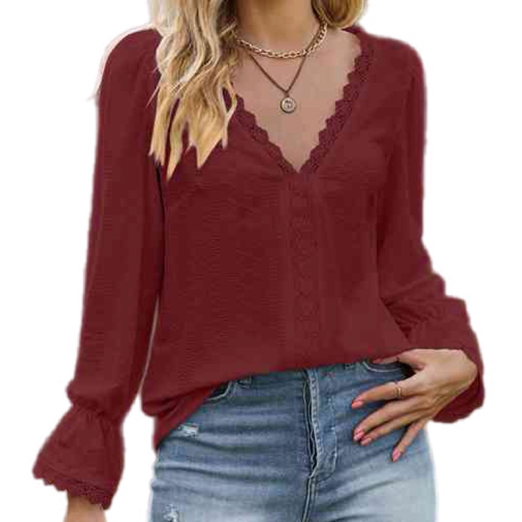 Adorable V-Neck Flounce Sleeve Blouse