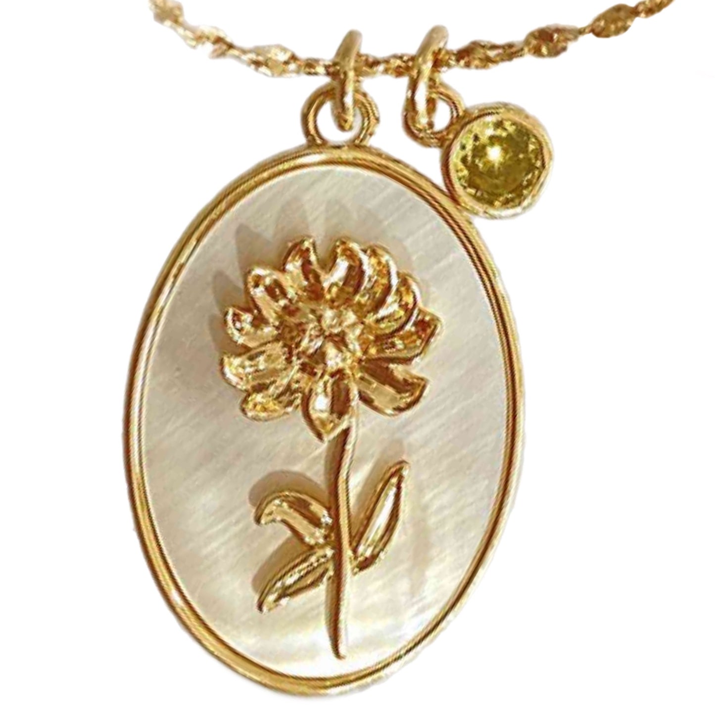 Birth Flower Gold Charm Necklace with Shell