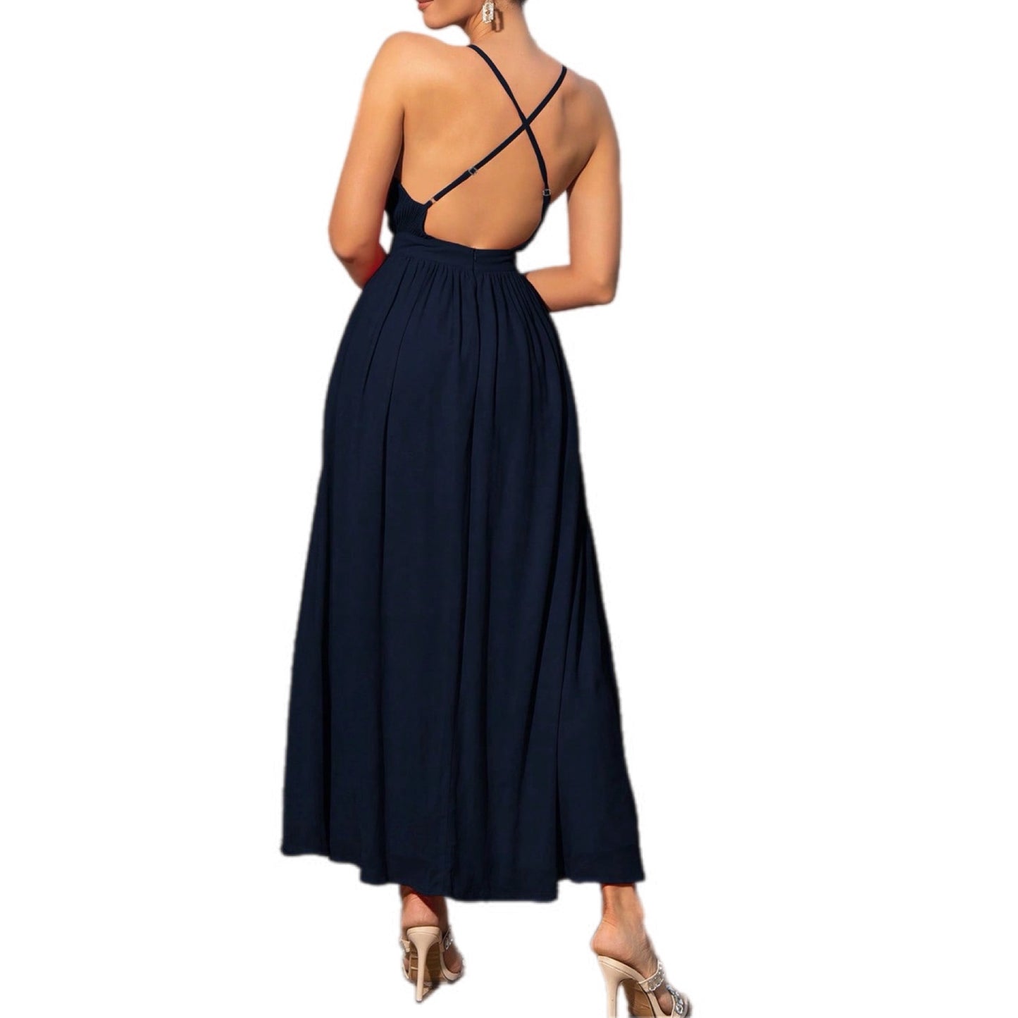 Midnight Elegance Plunging Neckline Slit Maxi Dress