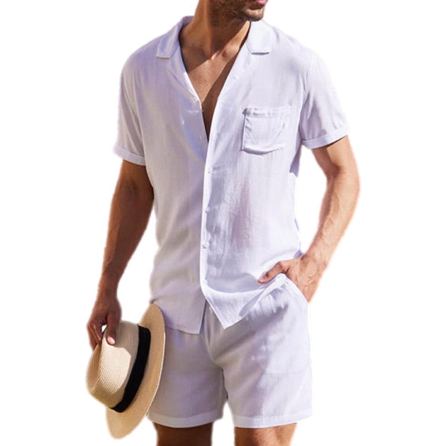 Linen Short Sleeve Button Up Shirt & Shorts Set