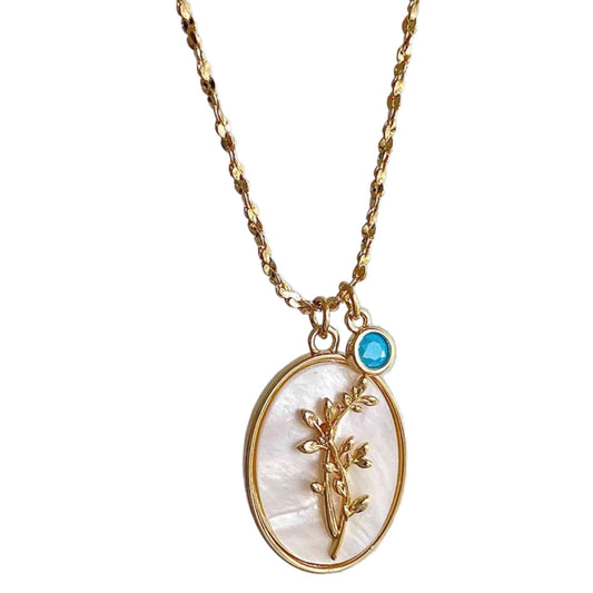 Birth Flower Gold Charm Necklace with Shell