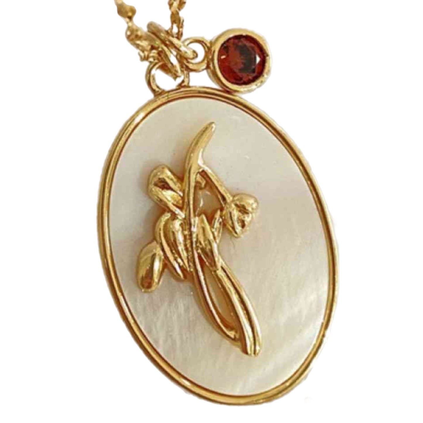 Birth Flower Gold Charm Necklace with Shell