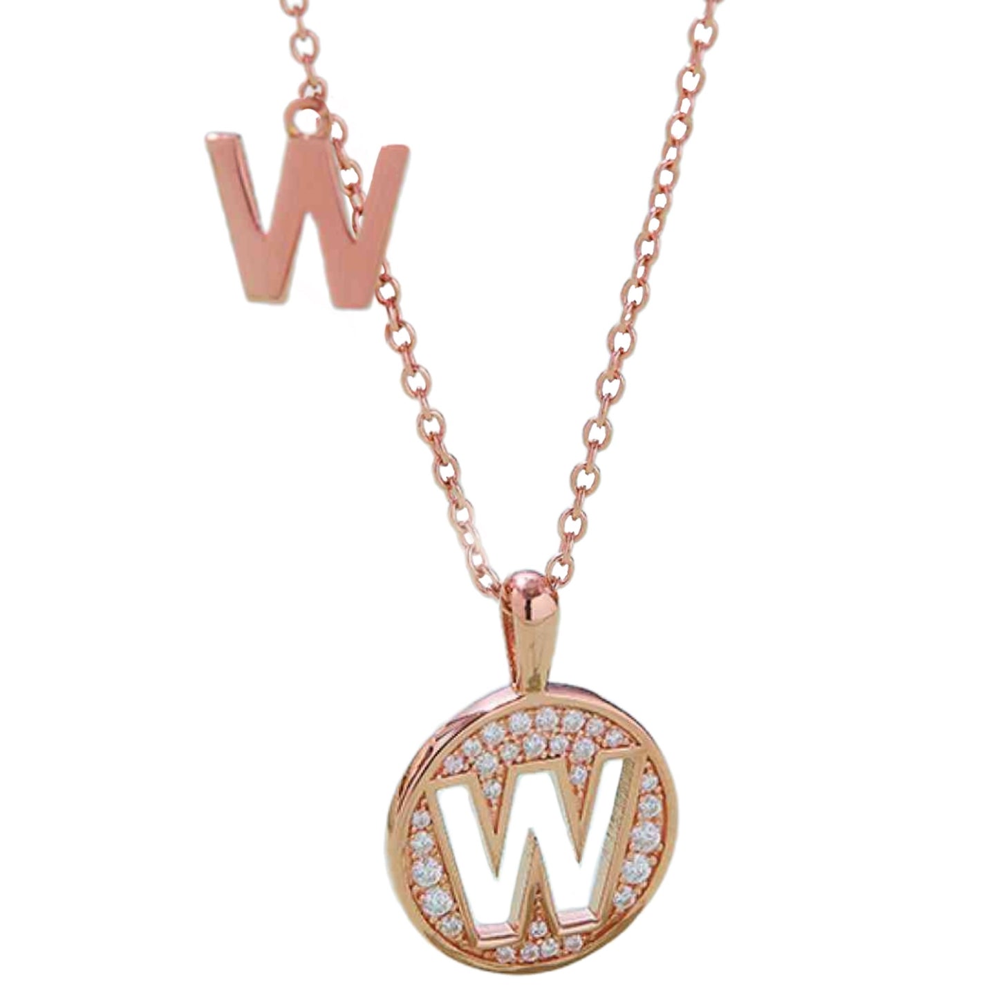 Rose Gold Moissanite Initial Charm Necklace - U to Z