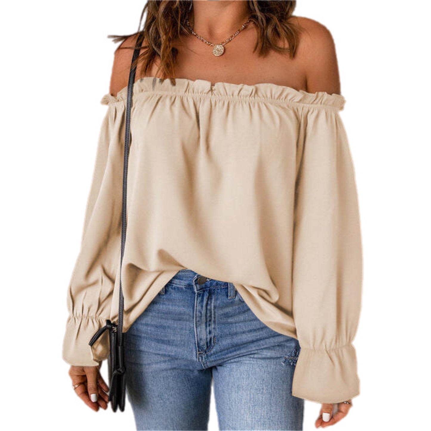 Off-Shoulder Flounce Sleeve Blouse