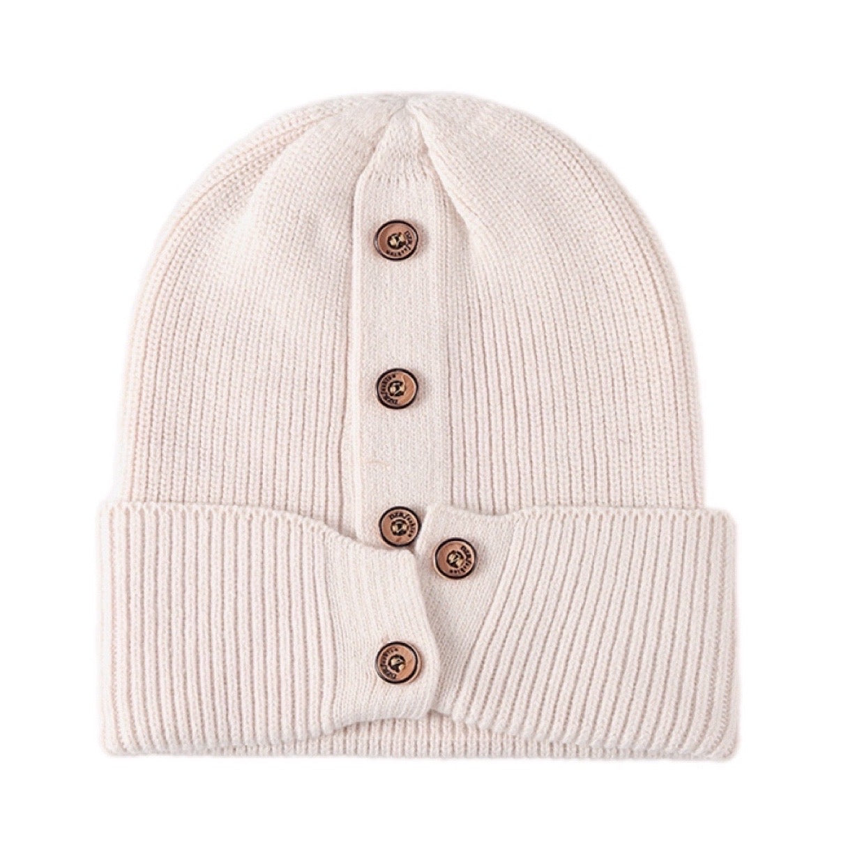 Button Rib-Knit Cuff Beanie