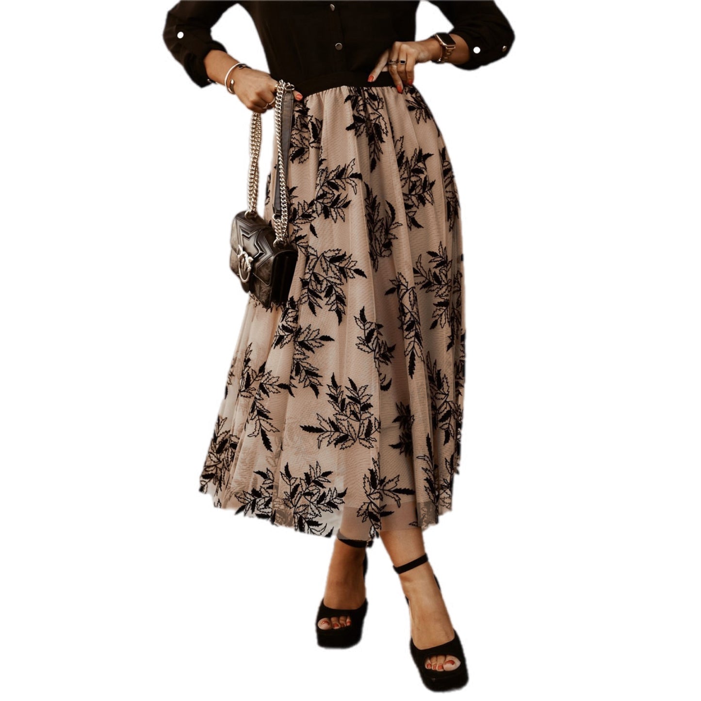 Floral Print Pleated Midi Skirt