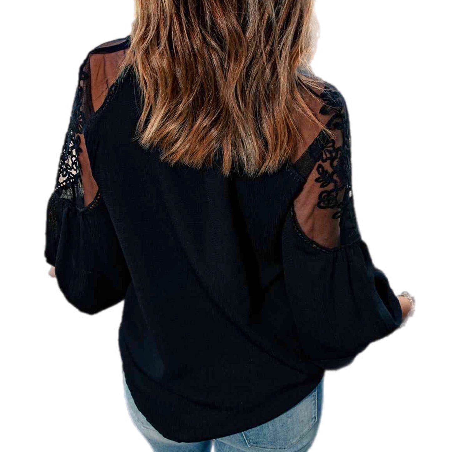 Embroidered Tie-Neck Puff Sleeve Blouse