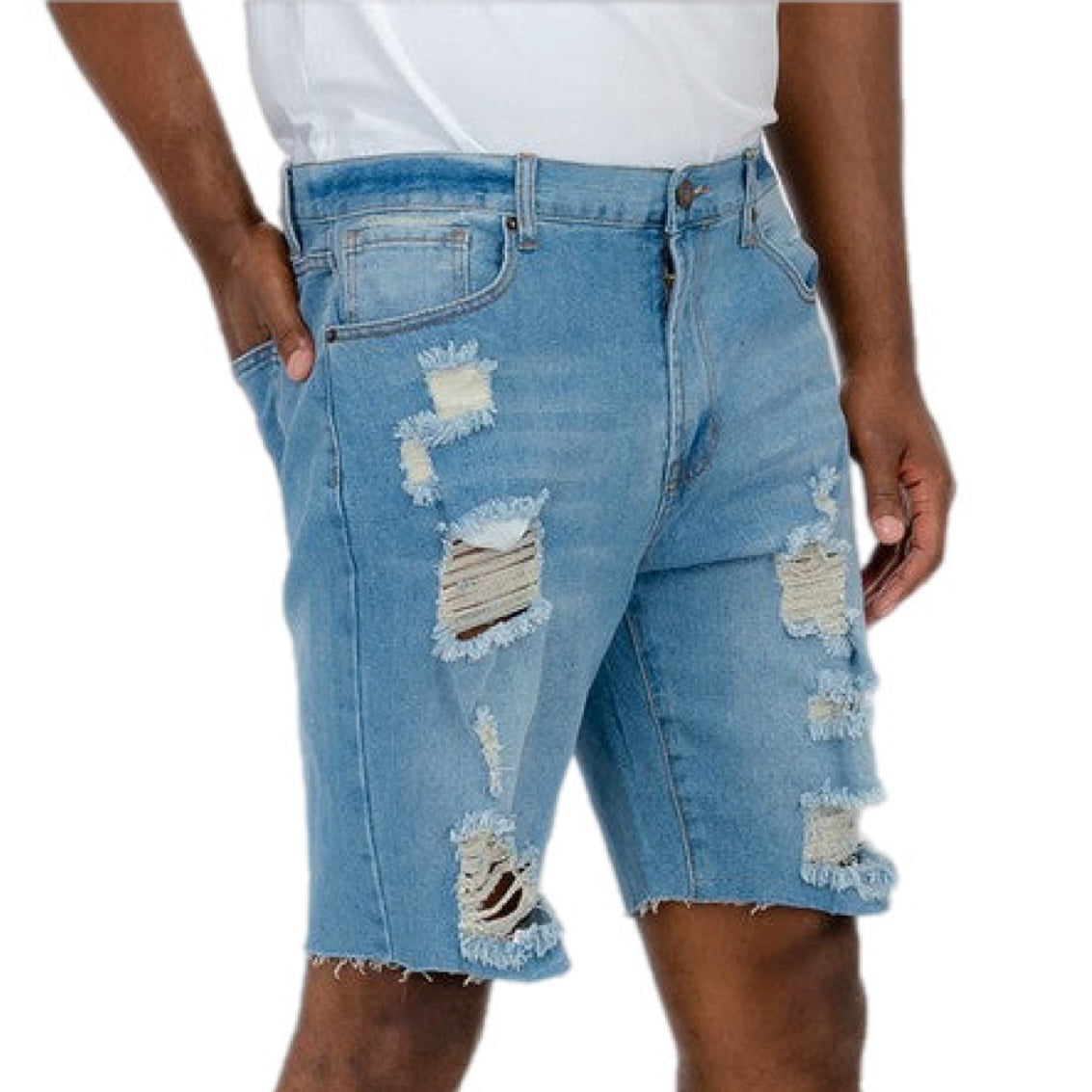 Distressed Stretch Denim Shorts