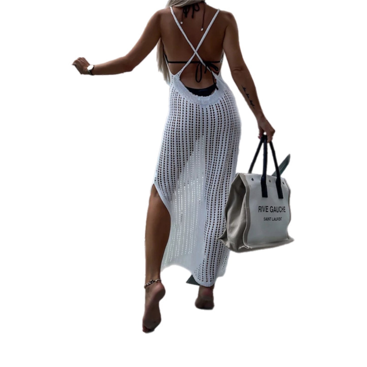 Crochet Knit Sleeveless Maxi Swim Coverup