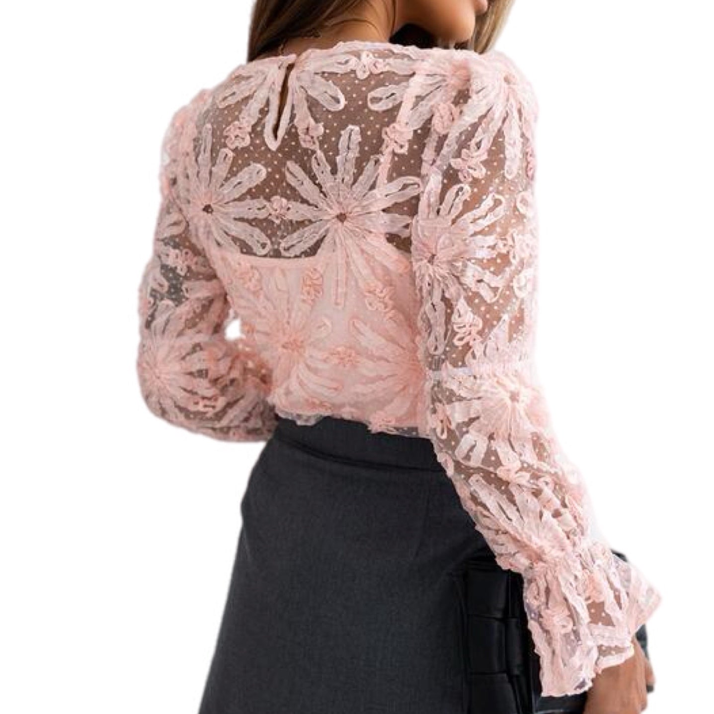 Flower Dotted Ruffled Lace Mesh Top