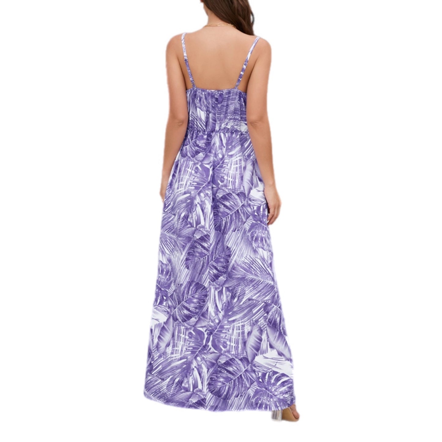 Tropical Print V-Neck Maxi Dress