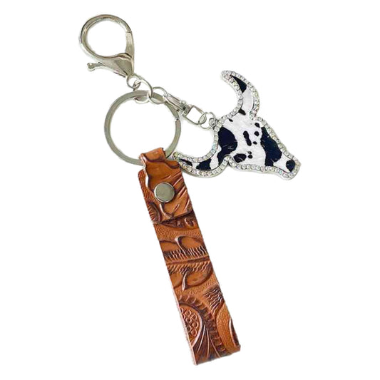 Rhinestone Bull Keychain