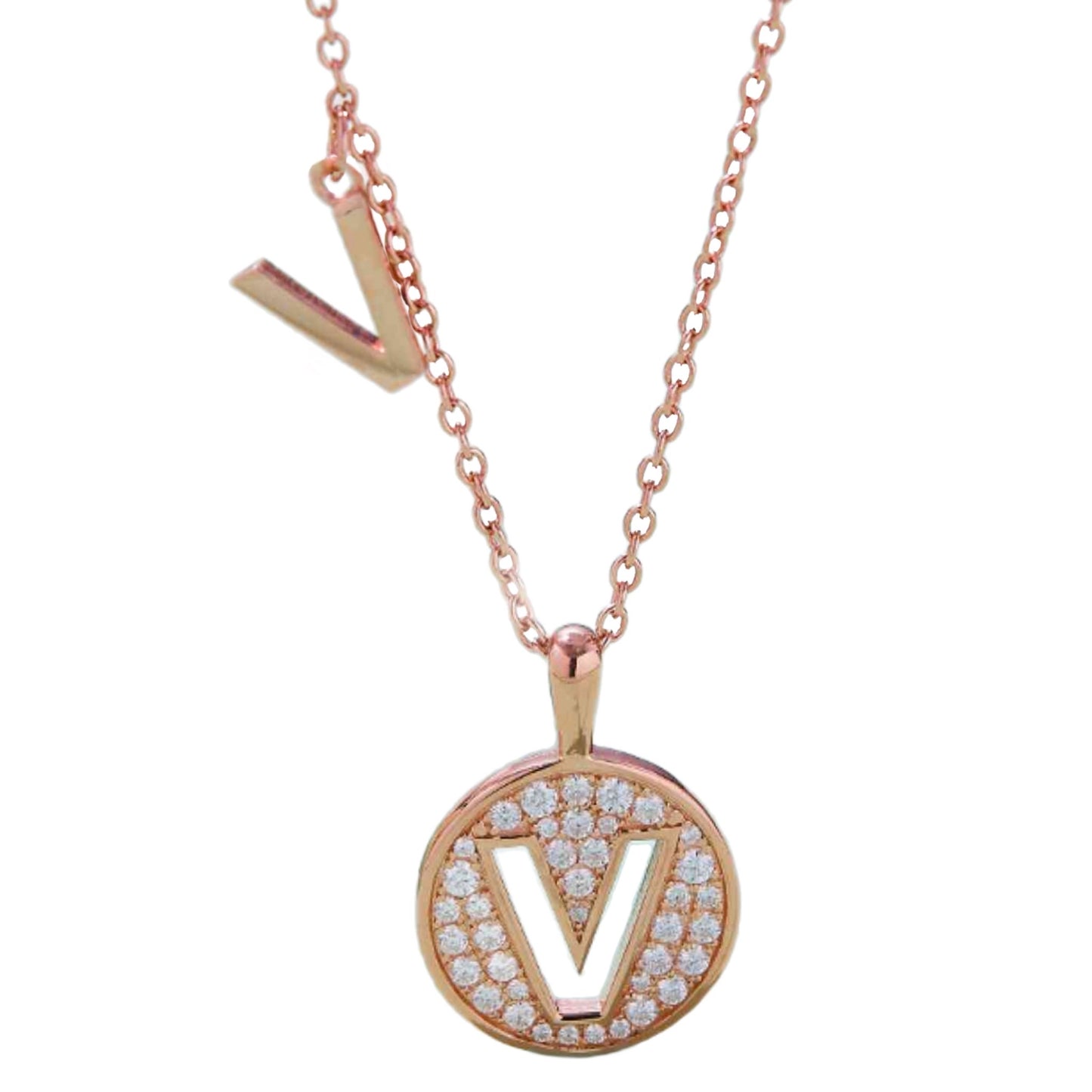 Rose Gold Moissanite Initial Charm Necklace - U to Z