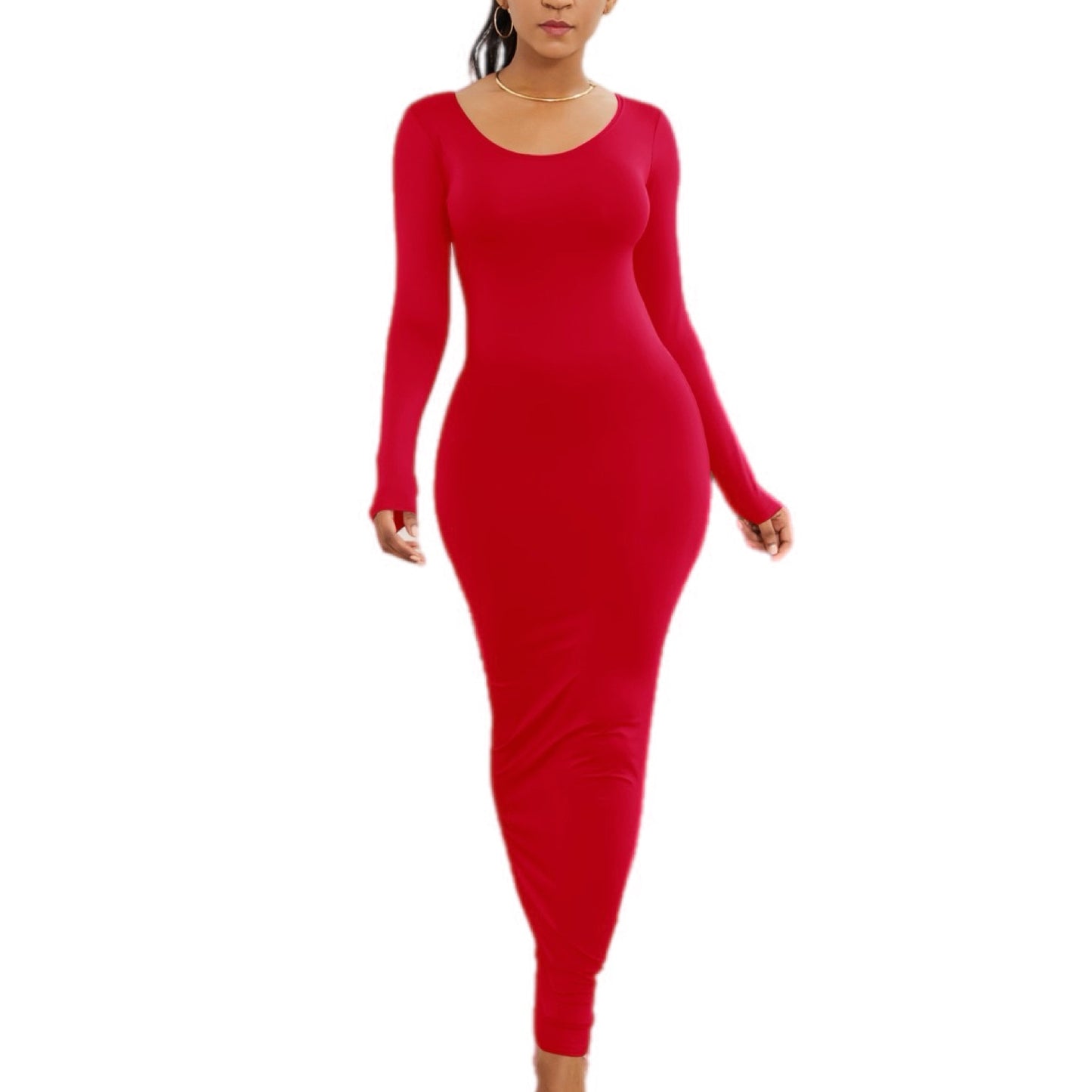 Sleek Long Sleeve Maxi Dress with Scoop Neckline