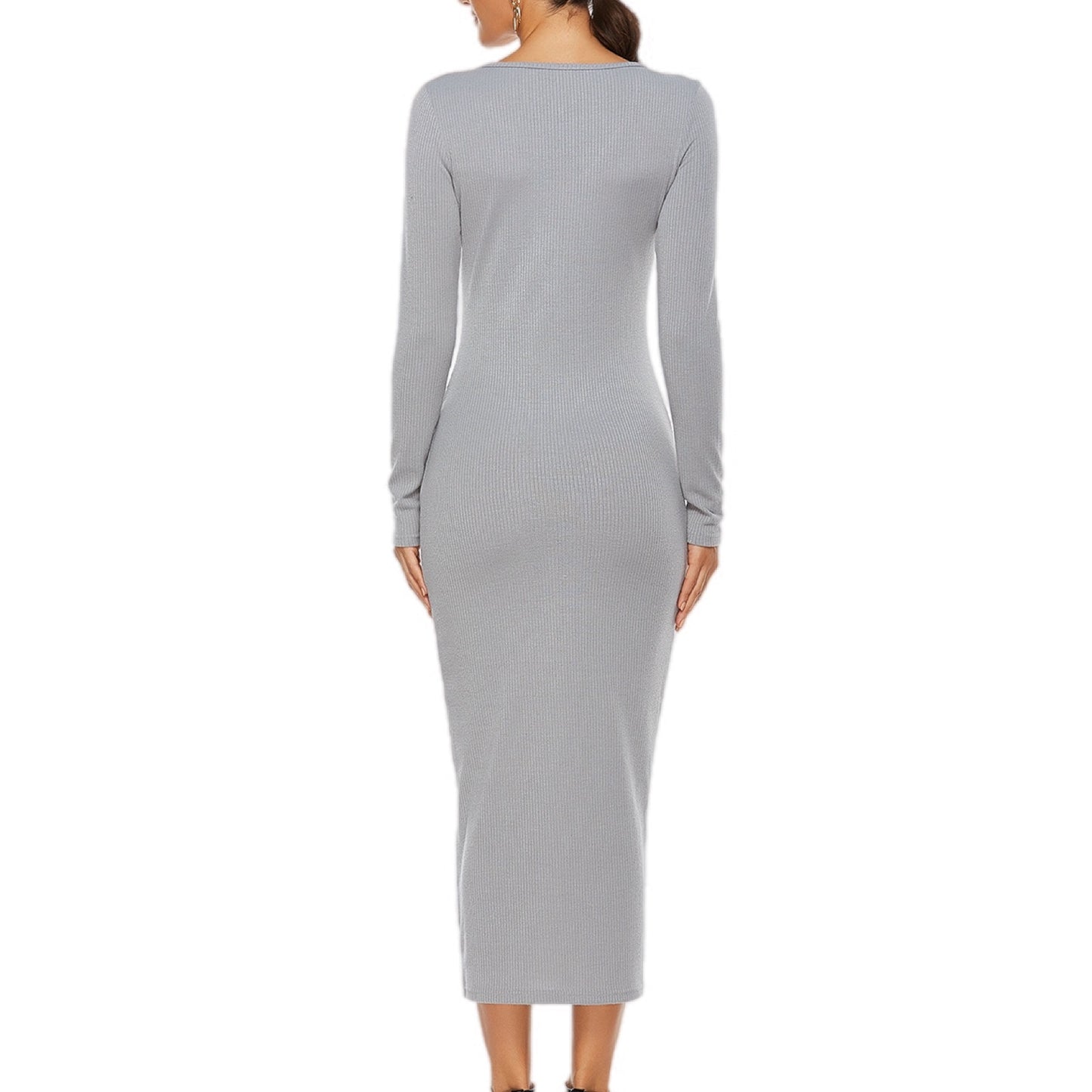 Ribbed Scoop Neck Sweater Dress