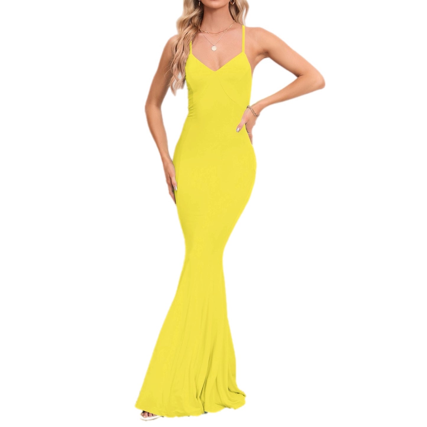 Sleek Strappy Back Mermaid Maxi Dress