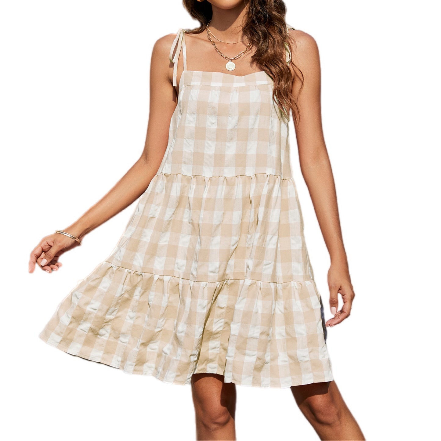 Checkered Tie-Strap Tiered Sundress