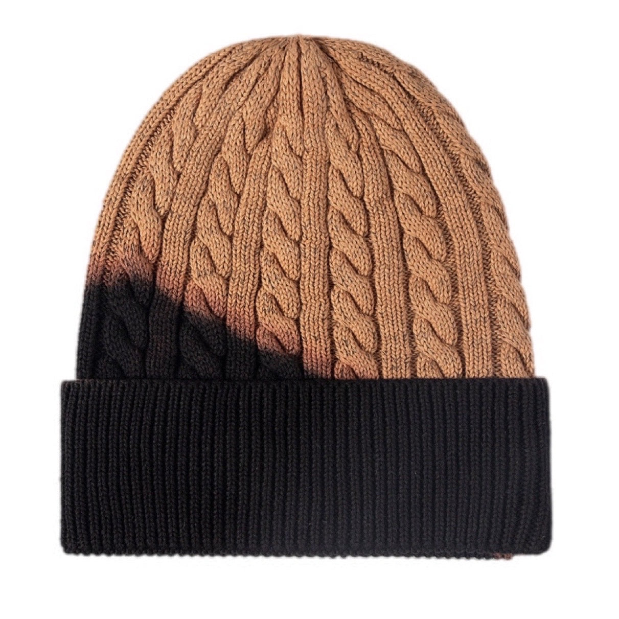 Contrast Tie-Dye Cable-Knit Cuffed Beanie