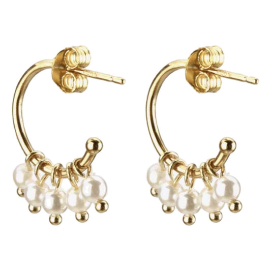 Sterling Pearl Hoop Dangle Stud Earrings